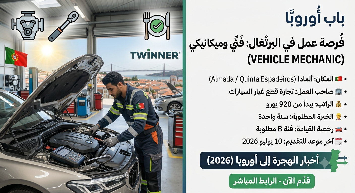 فرصة عمل مميزة: مطلوب فني وميكانيكي سيارات (Vehicle Technician) في البرتغال مع توفير الوجبات