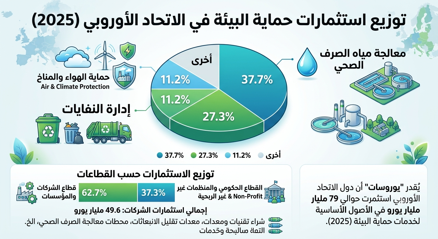 معالجة مياه الصرف الصحي تقود استثمارات حماية البيئة في الاتحاد الأوروبي لعام 2025